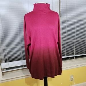 NIC+ZOE $188 1X NEW Pink Burgundy Ombre Mock Turtleneck Cashmere Sweater